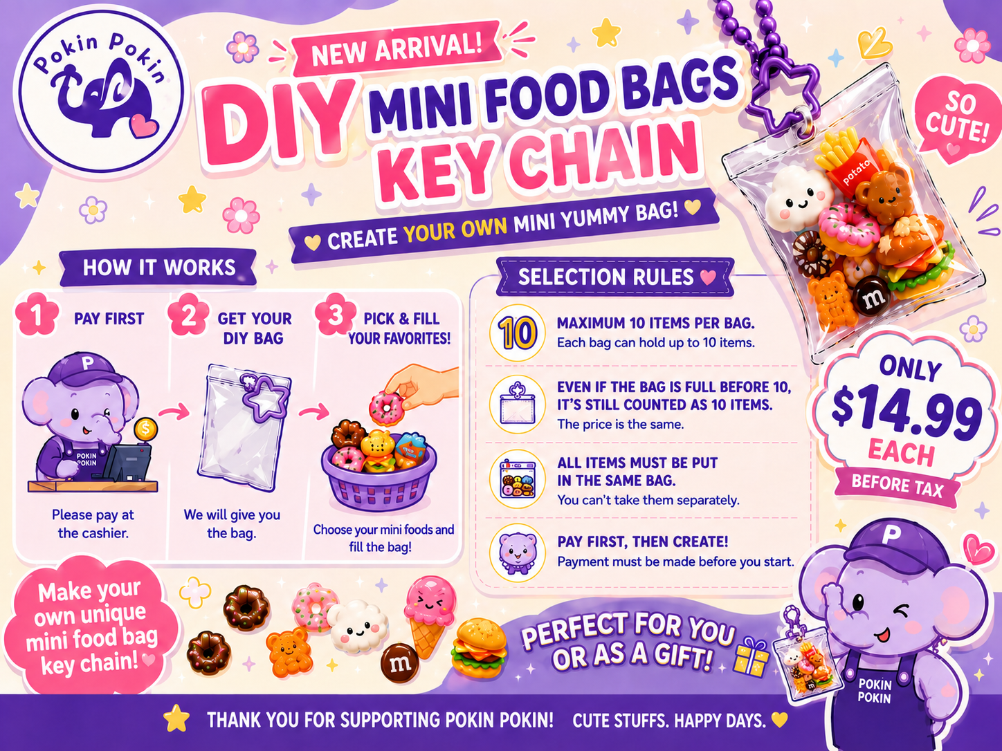DIY Mini Food Bags Keychain — create your own mini yummy bag at Pokin Pokin